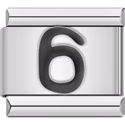 Black Number 6 Charm Silver