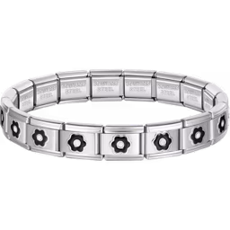 Black Flower Charms Italian Bracelet Silver