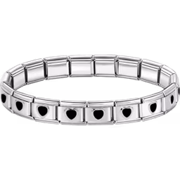 Black Heart Charms Italian Bracelet Silver