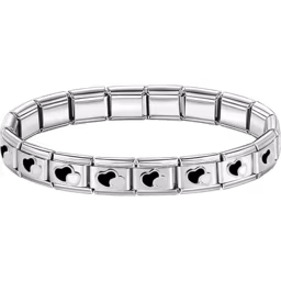 Black Heart Charms Italian Bracelet Silver