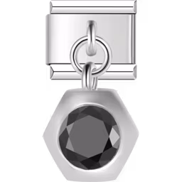 Black Hexagon Gemstone Charm Silver