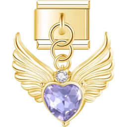 Angel Wings Heart Dangle Charm Gold