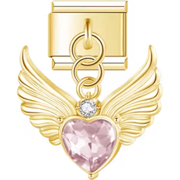 Angel Wings Heart Dangle Charm Gold