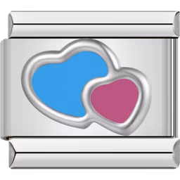 Blue and Pink Double Heart Charm Silver