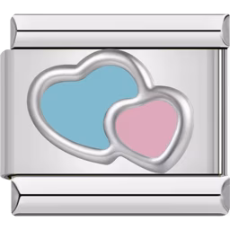 Blue and Pink Double Heart Charm Silver