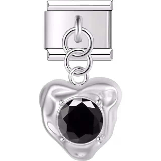 Black Gem Heart Dangle Charm