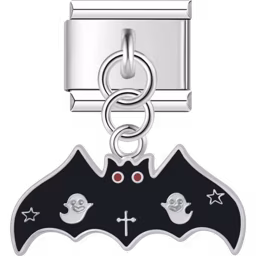 Black Bat Dangle Charm Silver