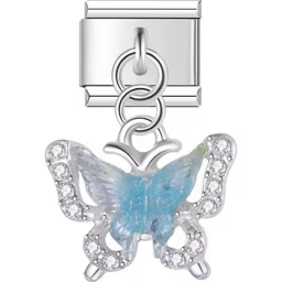 Blue Butterfly Dangle Charm Silver