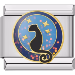 Black Cat and Stars Charm Silver