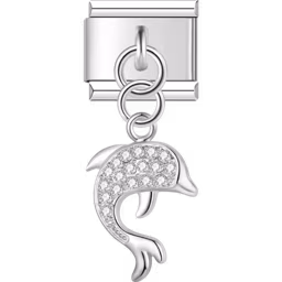 Crystal Dolphin Dangle Charm Silver