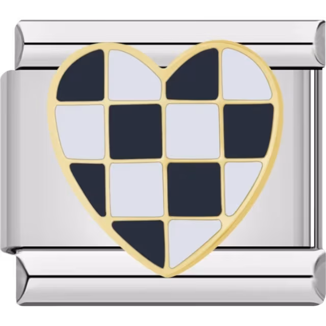 Black and White Checkered Heart Charm