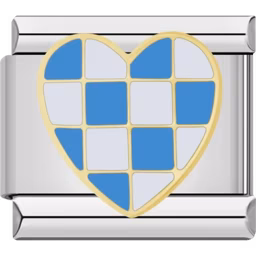 Blue and White Checkered Heart Charm Silver