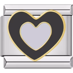 Black Double Heart Charm Silver