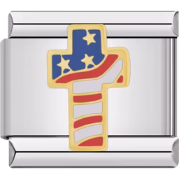 American Flag Cross Charm Silver
