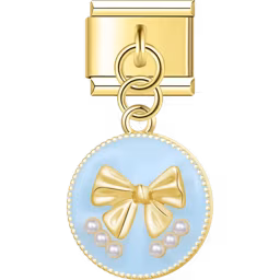 Blue Bow Dangle Charm Gold