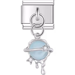 Blue Dripping Planet Dangle Charm Silver