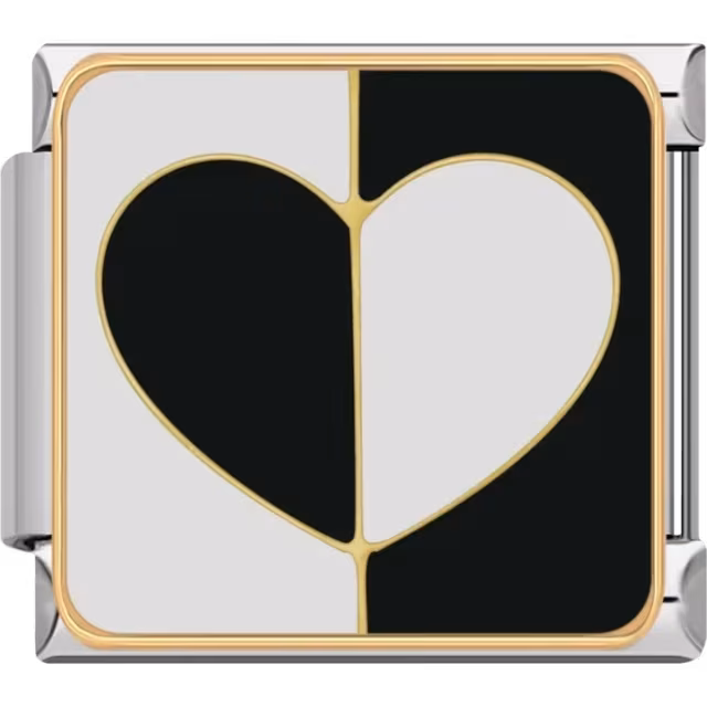Black and White Split Heart Charm