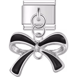 Black Bow Dangle Charm Silver