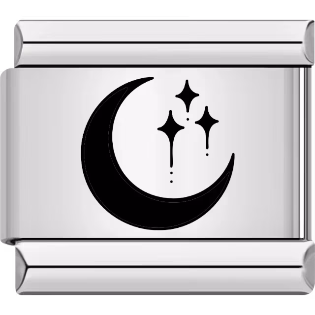 Black Crescent Moon and Stars Charm