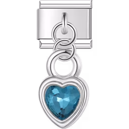 Aqua Blue Heart Dangle Charm Silver