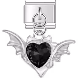 Bat Heart Dangle Charm Silver