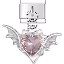 Bat Heart Dangle Charm Silver