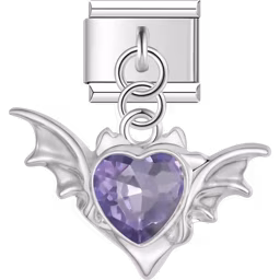 Bat Heart Dangle Charm Silver
