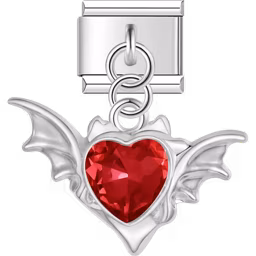 Bat Heart Dangle Charm Silver