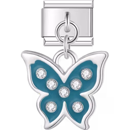 Blue Butterfly Dangle Charm Silver