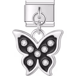 Black Butterfly Dangle Charm Silver