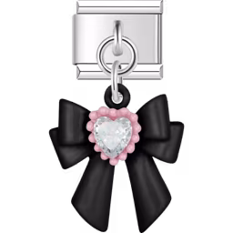 Black Bow Dangle Charm Silver