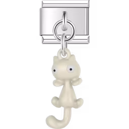 Beige Cat Dangle Charm Silver