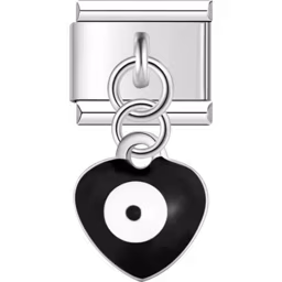 Black Heart Evil Eye Charm Silver