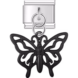 Black Butterfly Dangle Charm Silver