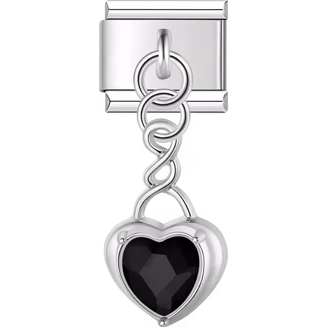 Black Crystal Heart Dangle Charm