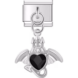 Black Dragon Trident Dangle Charm Silver