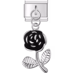 Black Rose Dangle Charm Silver