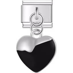 Black Heart Dangle Charm Silver