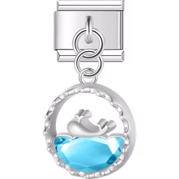 Blue Crystal Whale Dangle Charm Silver