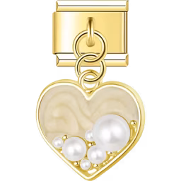 Beige Heart Pearl Dangle Charm Gold