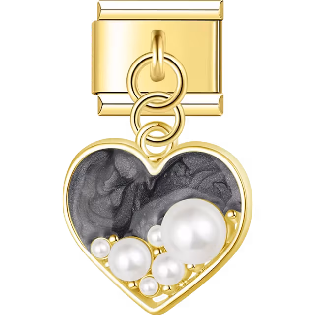 Black Heart Pearl Dangle Charm