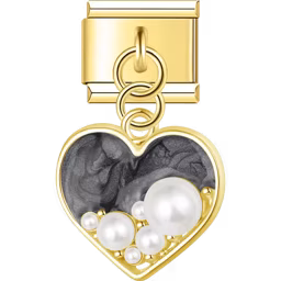 Black Heart Pearl Dangle Charm Gold