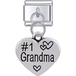 #1 Grandma Heart Dangle Charm Silver