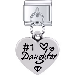 #1 Daughter Heart Dangle Charm Silver