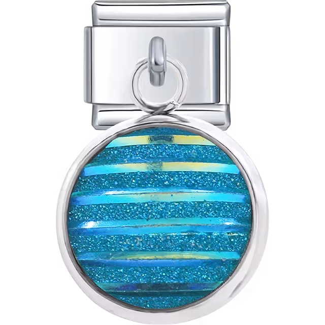 Aqua Iridescent Glitter Stripe Dangle Charm