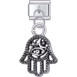 Black Hamsa Hand Charm Silver