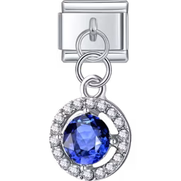 Blue Crystal Halo Dangle Charm Silver