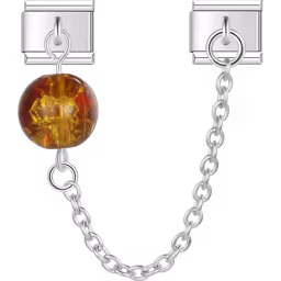 Amber Ball Safety Chain Charm Silver