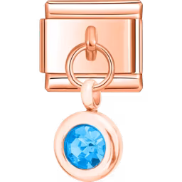 Blue Crystal Dangle Charm Rose Gold