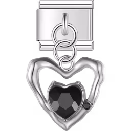 Black Heart Dangle Charm Silver